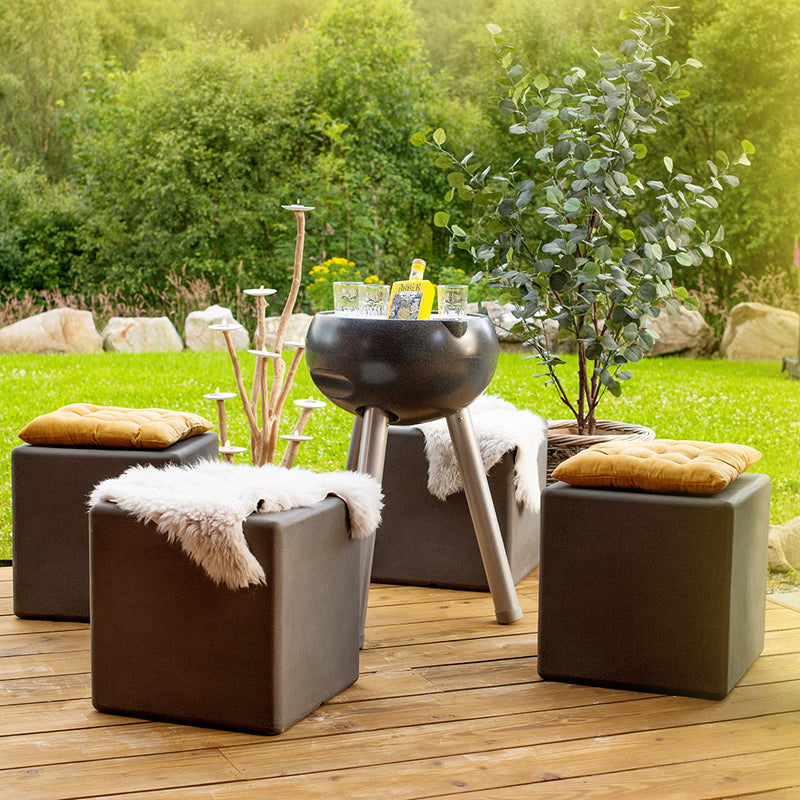 Dark Stone Cooler and 4 Cube Stool Set